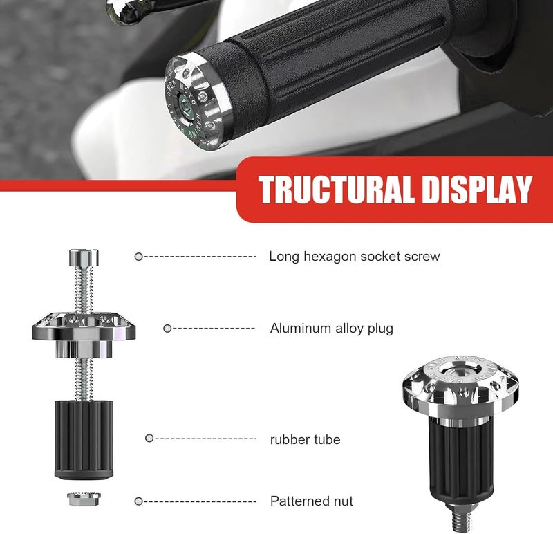 Zosgrew 2 PCS Universal Motorcycle Bar End Plug, Shockproof Handlebar End Caps, 7/8" Aluminum Alloy Handlebar Grip End Caps Replacement, for Most Motorcycles (Silver) - Image 3